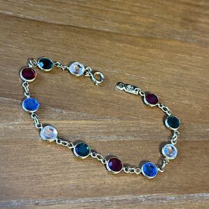 Vintage Multicolor Crystal By Swarovski Bracelet Gold Plated 7” Swan Signed